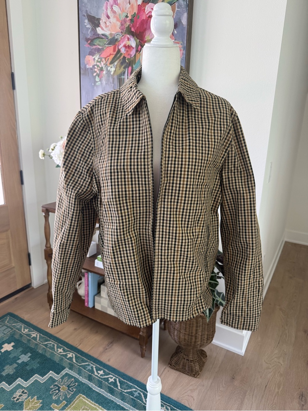 Express Men's Tan & Black Checked Lightweight Shirt Jacket
